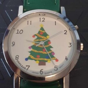 Sahil & Co Silver/White Musical Christmas Tree Leather Women's Watch Brand new